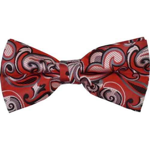 Classico Italiano Red / Black / White / Grey Paisley Design 100% Silk Bow Tie / Hanky Set BT008